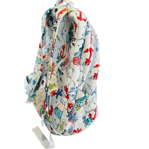 Vera Bradley Sea Life Quilted Backpack Coral Turtle Seahorse Ocean Print Bag - Picture 5 of 16